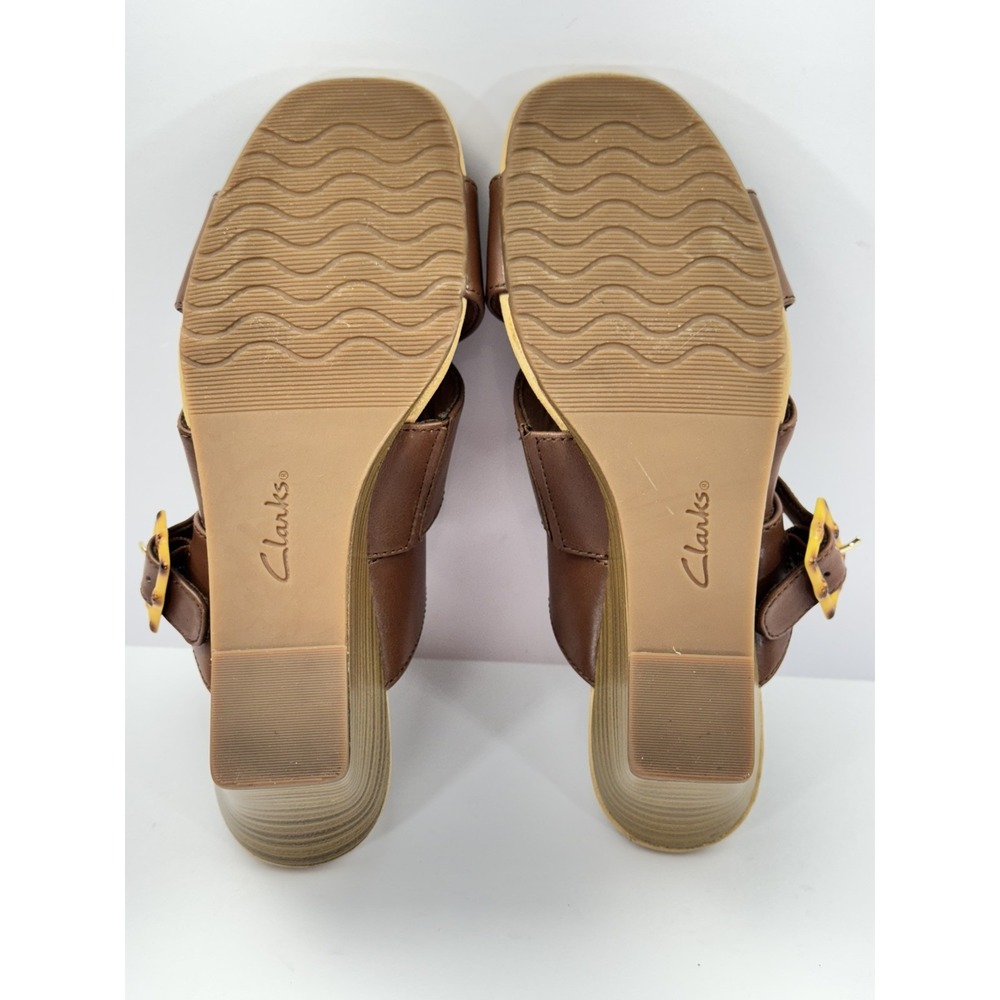 Clarks Womens Kyarra Judi Slip on Comfort Casual Brown Leather Wedge Sandal 8.5M - Picture 8 of 11
